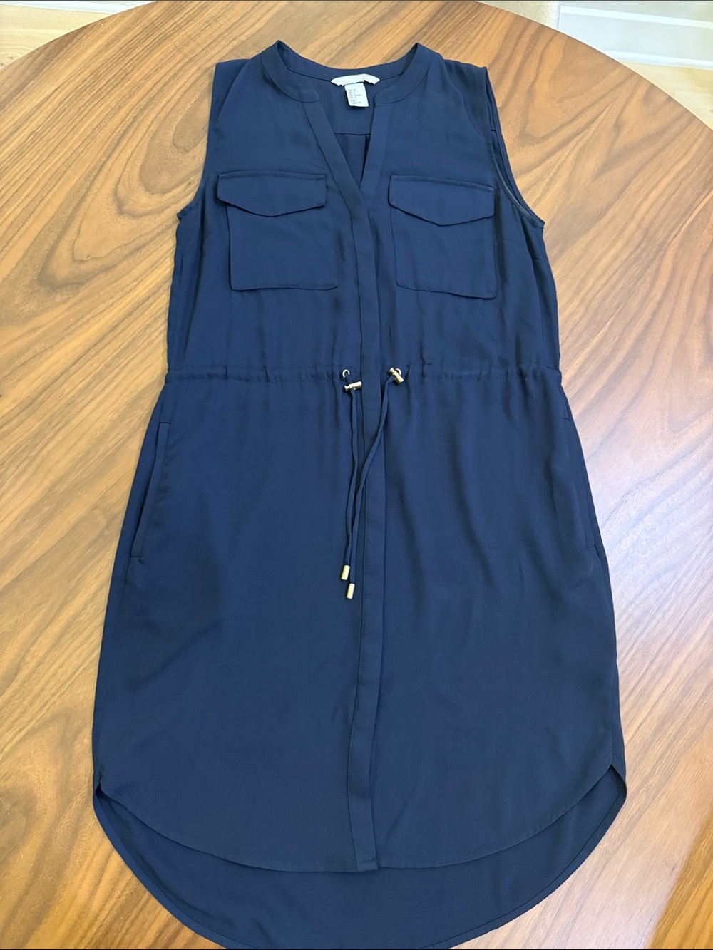 Sleeveless Navy Drawstring Shirtdress